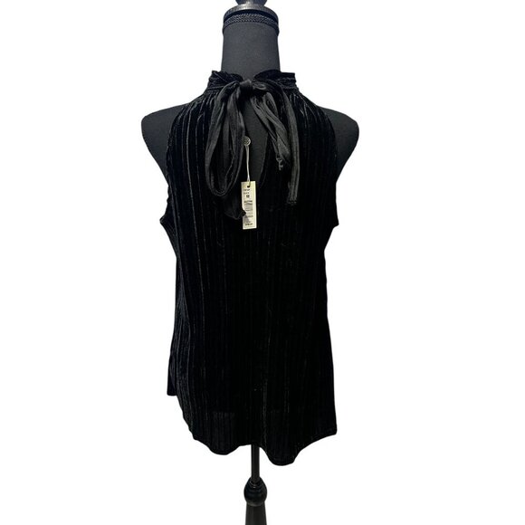 Max Studio Black Velvet Sleeveless Tie Neck Top, Y2K, WORK ATTIRE, MEDIUM - Picture 5 of 13